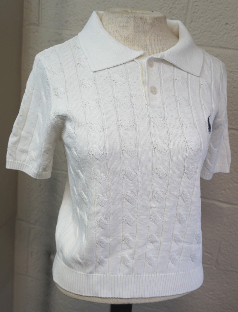 New Polo Ralph Lauren Cable Knit Polo Sweater Women's White 100% Cotton Size S